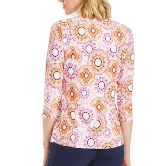 JM Collection Printed 3/4-Sleeve Jacquard Top Sz L - Picture 2 of 13